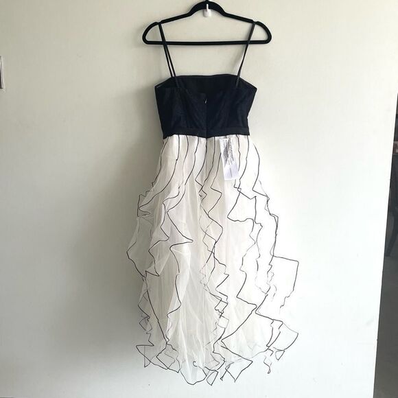 BCBGMAXAZRIA strapless tulle ruffled skirt midi dress off white combo black 6 - Picture 14 of 15